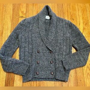 Vintage Hudson Grey With Color Specks Double Breasted Wool Blend Sweater Small